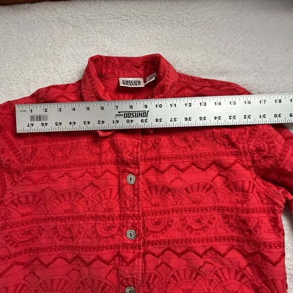 Chico's Design Womens Red Embroidered Cotton Jacket Size 1 Button Front Casual - Picture 6 of 9